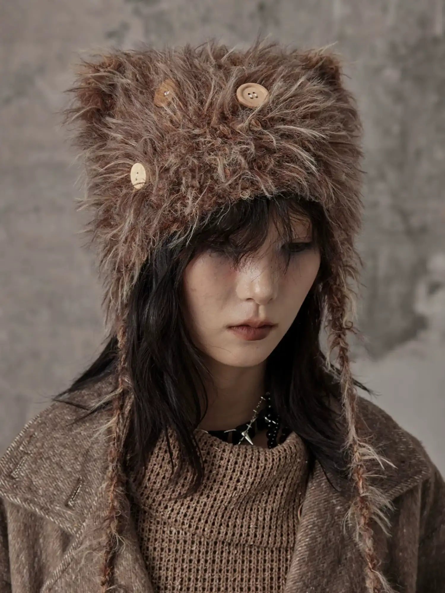 Frustration Garden Handmade Punk Kitten Fluffy Earflap Braid Hat