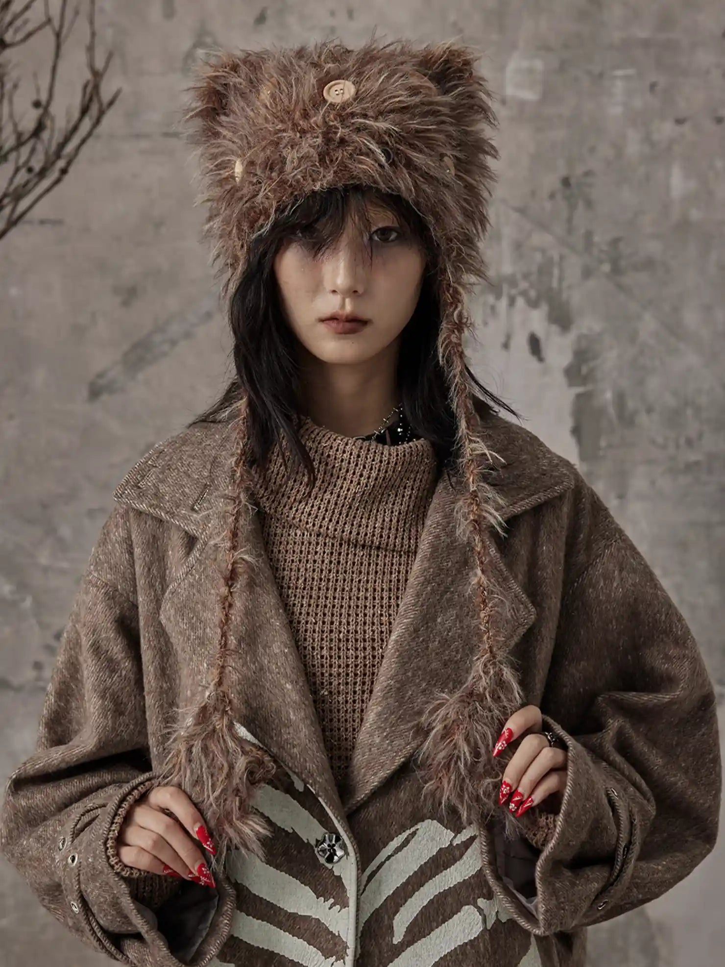 Frustration Garden Handmade Punk Kitten Fluffy Earflap Braid Hat