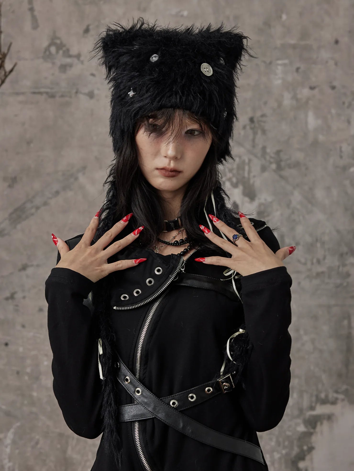 Frustration Garden Handmade Punk Kitten Fluffy Earflap Braid Hat