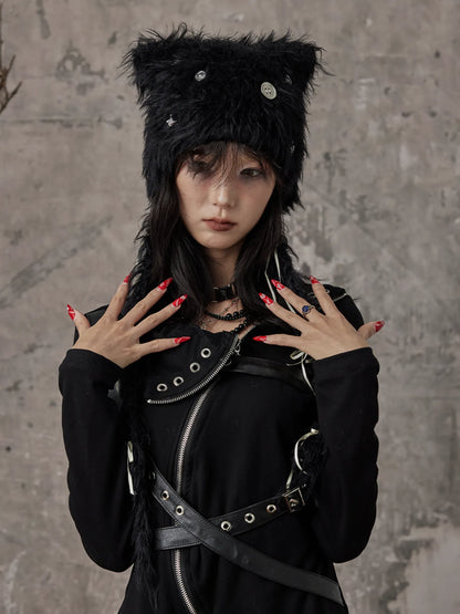 Frustration Garden Handmade Punk Kitten Fluffy Earflap Braid Hat