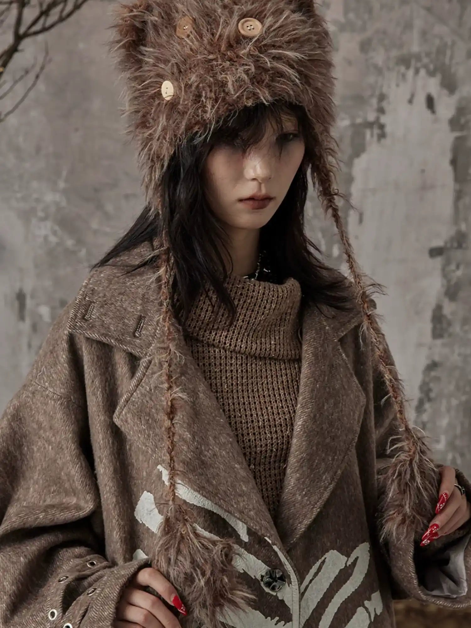 Frustration Garden Handmade Punk Kitten Fluffy Earflap Braid Hat