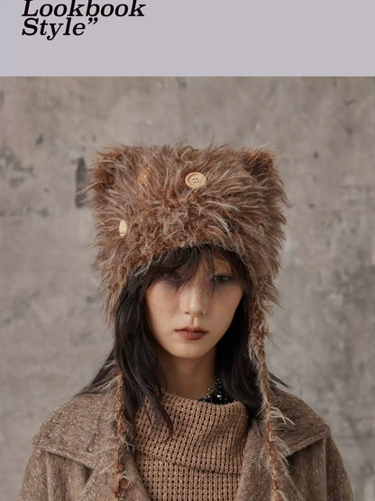 Frustration Garden Handmade Punk Kitten Fluffy Earflap Braid Hat