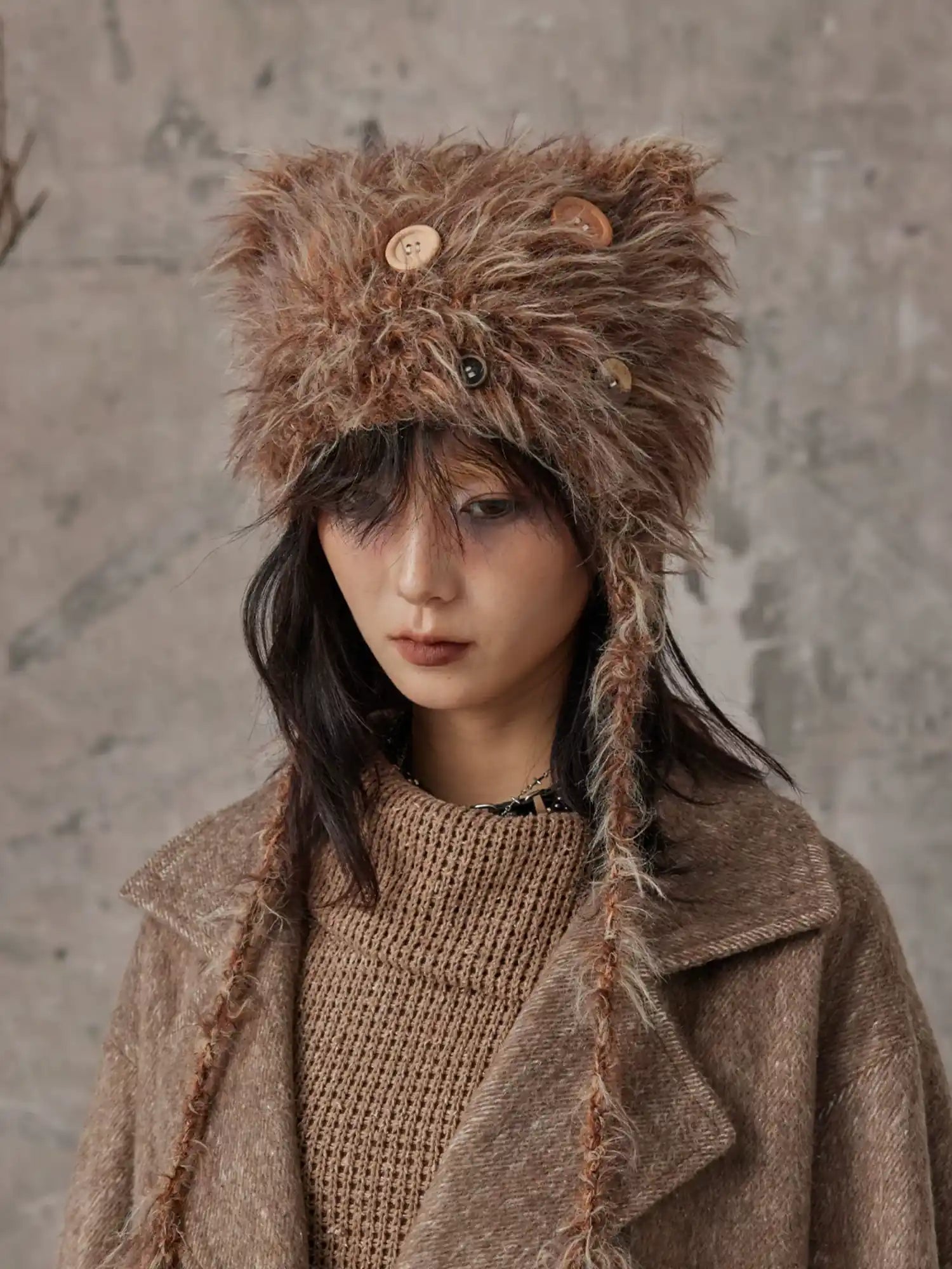 Frustration Garden Handmade Punk Kitten Fluffy Earflap Braid Hat