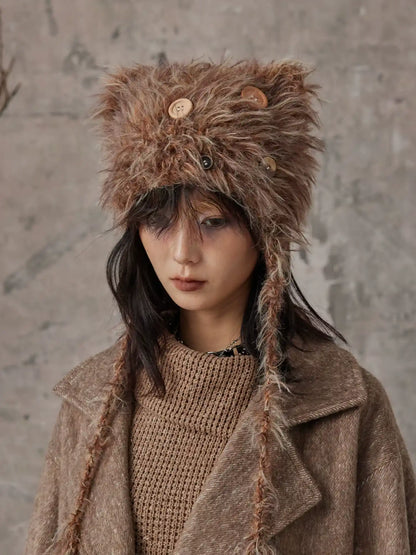 Frustration Garden Handmade Punk Kitten Fluffy Earflap Braid Hat