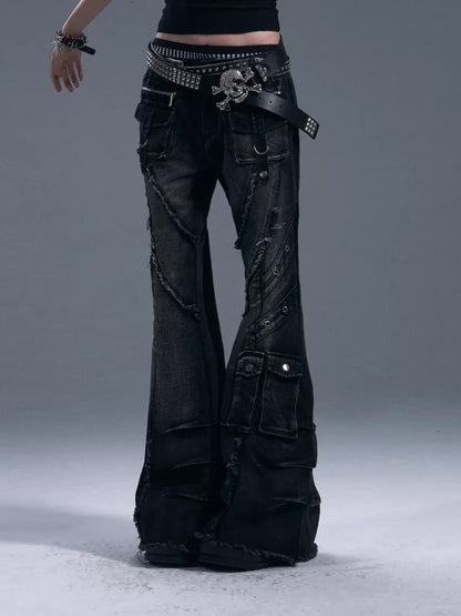 Frustration Garden Heavy Wash Destroyed Flared Jeans