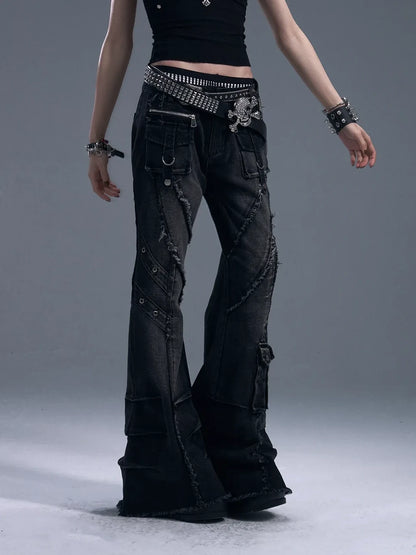 Frustration Garden Heavy Wash Destroyed Flared Jeans