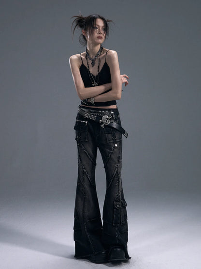 Frustration Garden Heavy Wash Destroyed Flared Jeans