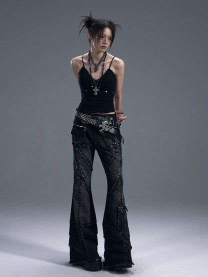 Frustration Garden Heavy Wash Destroyed Flared Jeans