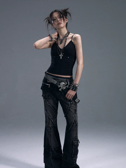 Frustration Garden Heavy Wash Destroyed Flared Jeans