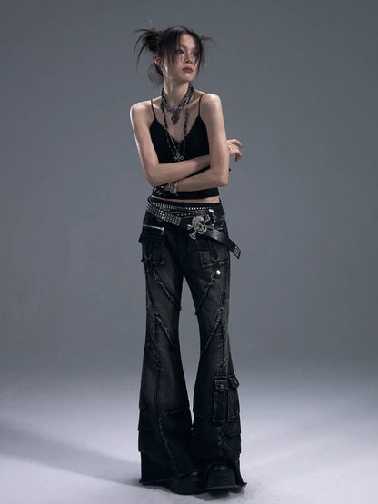 Frustration Garden Heavy Wash Destroyed Flared Jeans