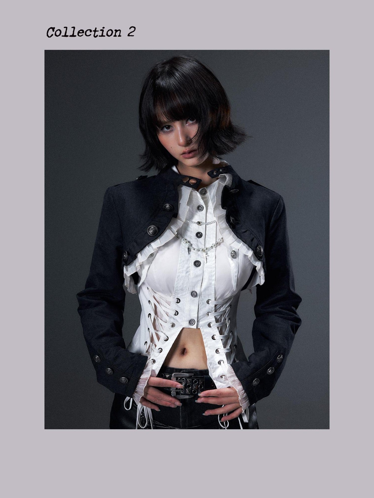 Frustration Garden Lace Ruffle Metal Buttons Detachable Slim Women&