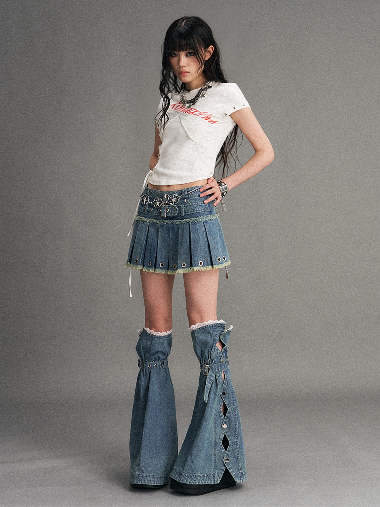 Frustration Garden Lace Tie Print Punk Street Short Sleeve Women&