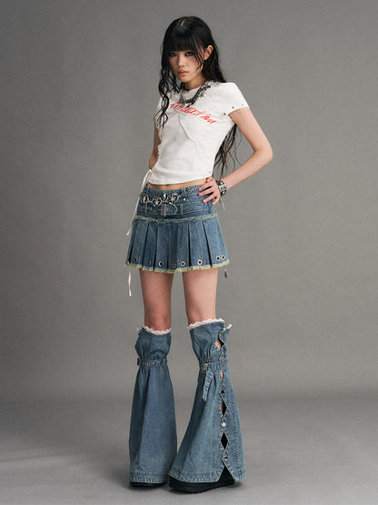 Frustration Garden Lace Tie Print Punk Street Short Sleeve Women&