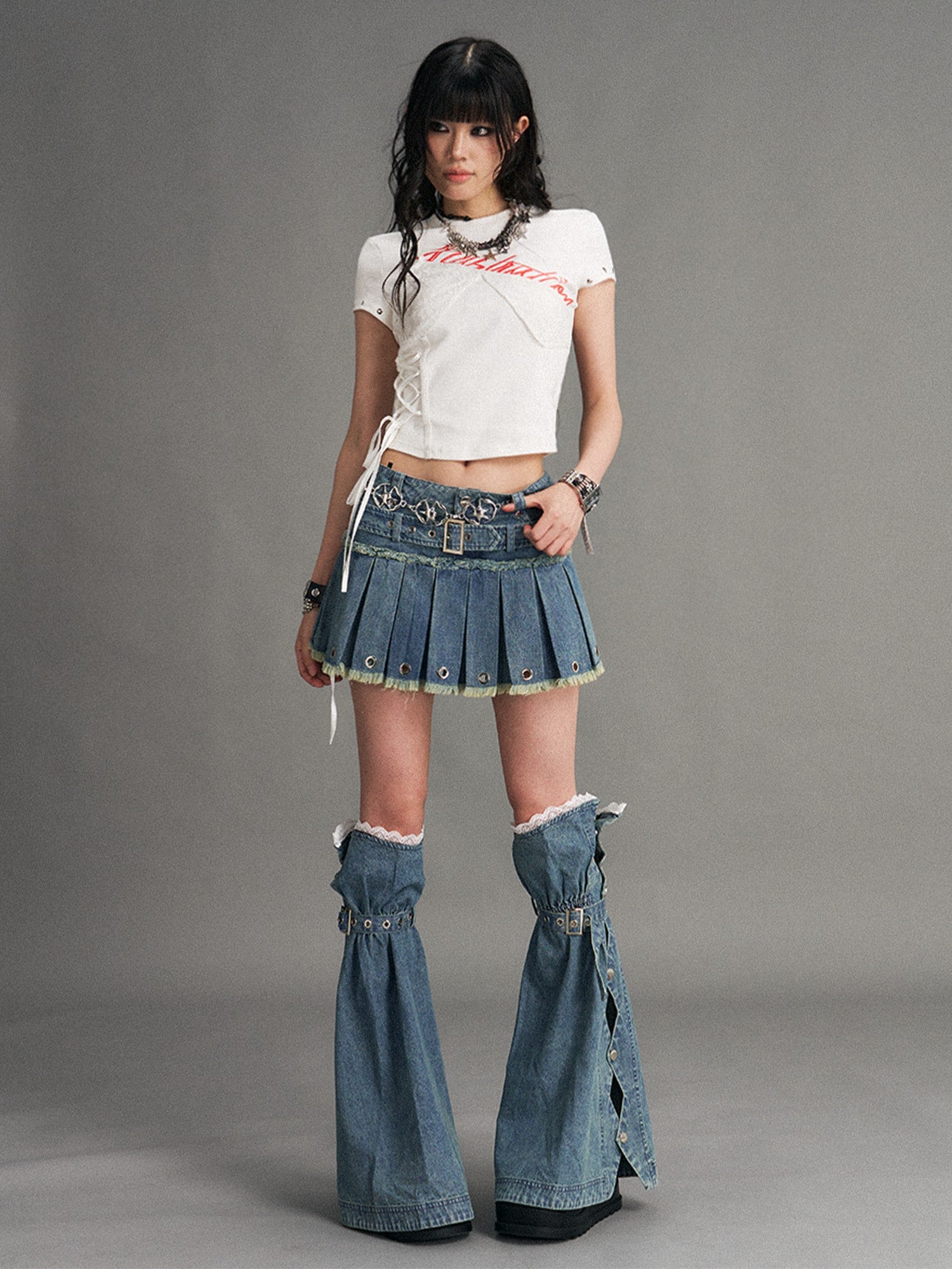Frustration Garden Lace Tie Print Punk Street Short Sleeve Women&