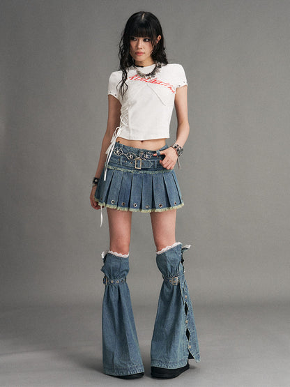 Frustration Garden Lace Tie Print Punk Street Short Sleeve Women&