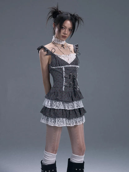 Frustration Garden Lace Trim Punk Corset Tiered Mini Dress