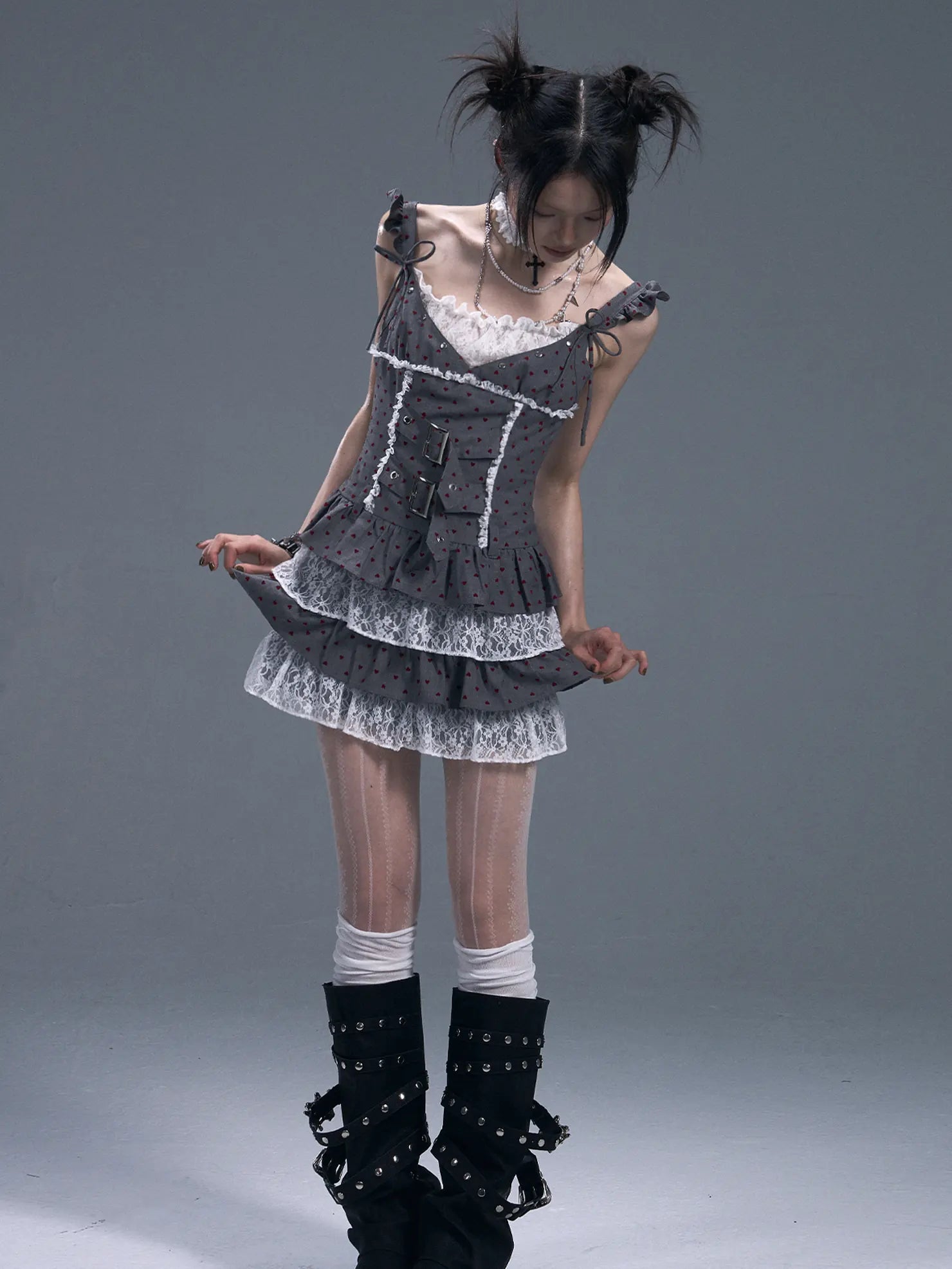 Frustration Garden Lace Trim Punk Corset Tiered Mini Dress