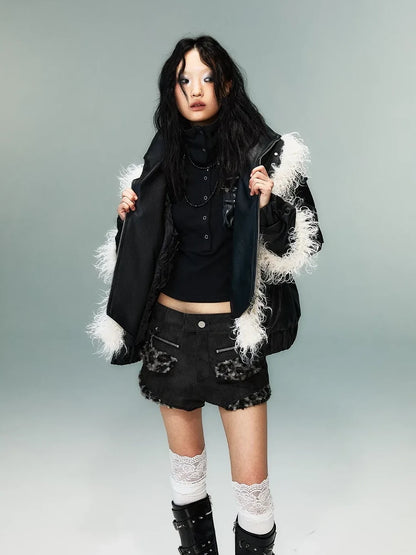 Frustration Garden Light Punk Retro Two Tone Quilted Pu Jacket