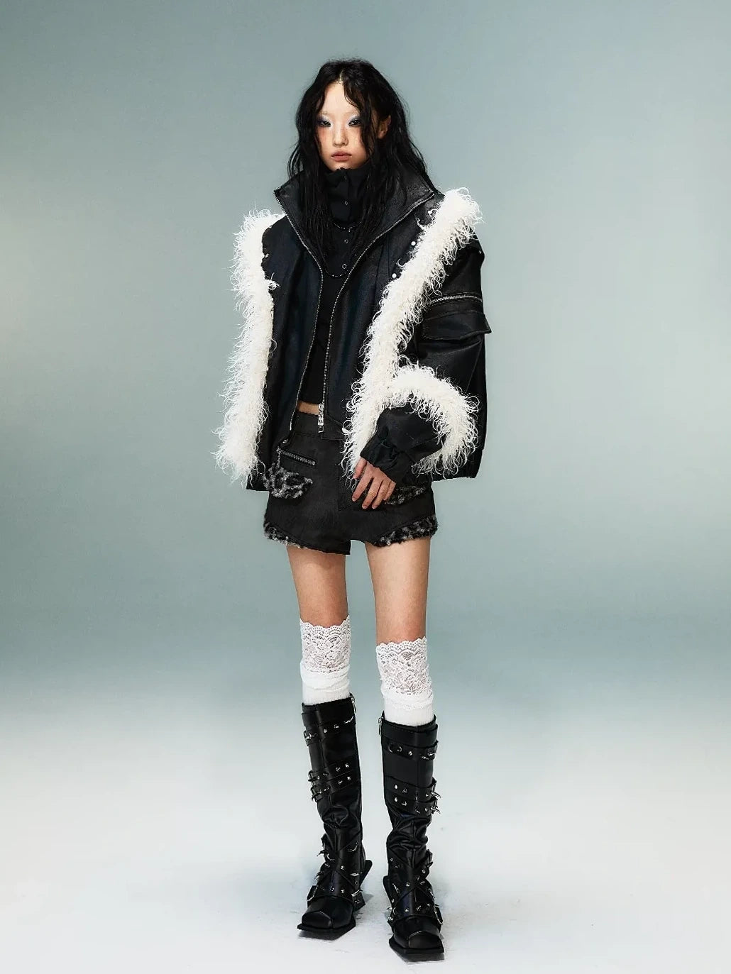 Frustration Garden Light Punk Retro Two Tone Quilted Pu Jacket