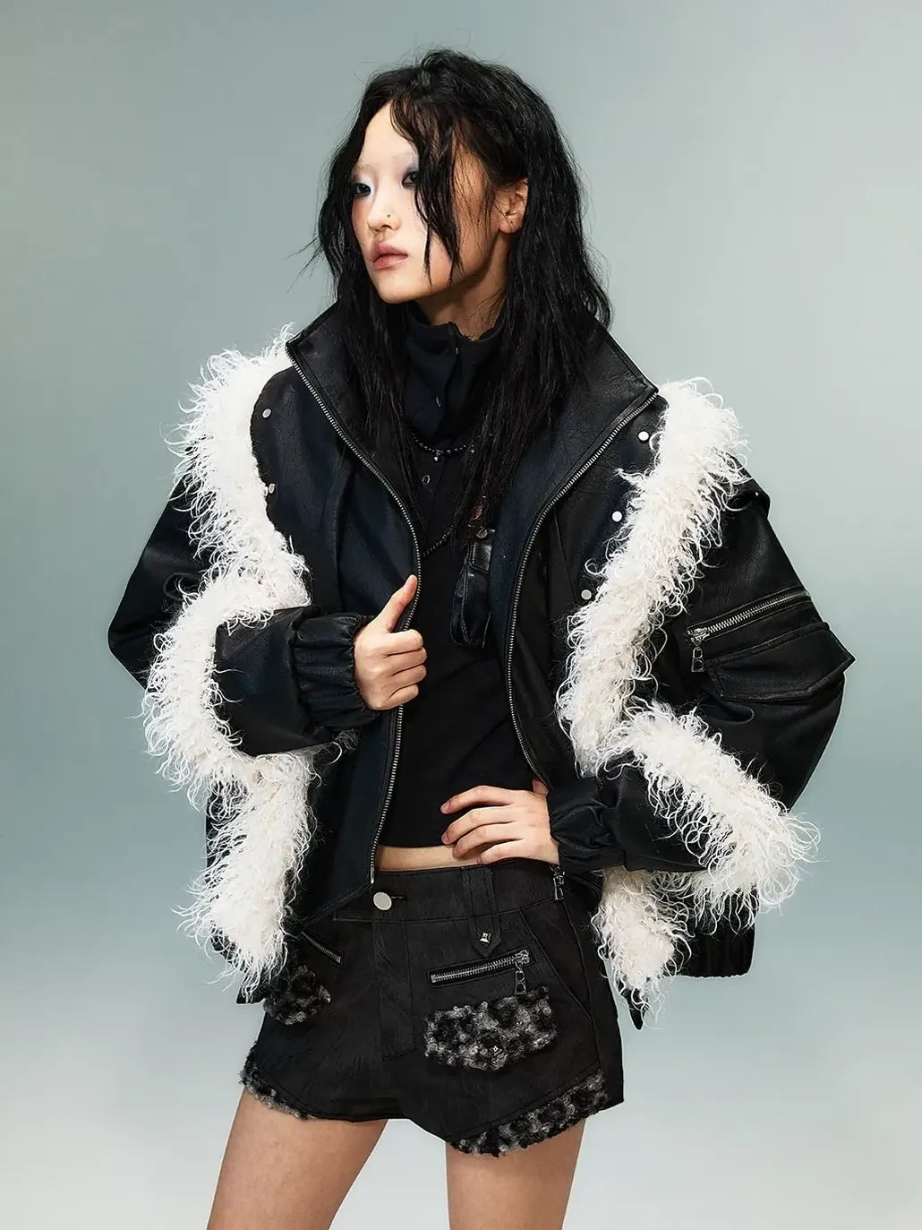 Frustration Garden Light Punk Retro Two Tone Quilted Pu Jacket