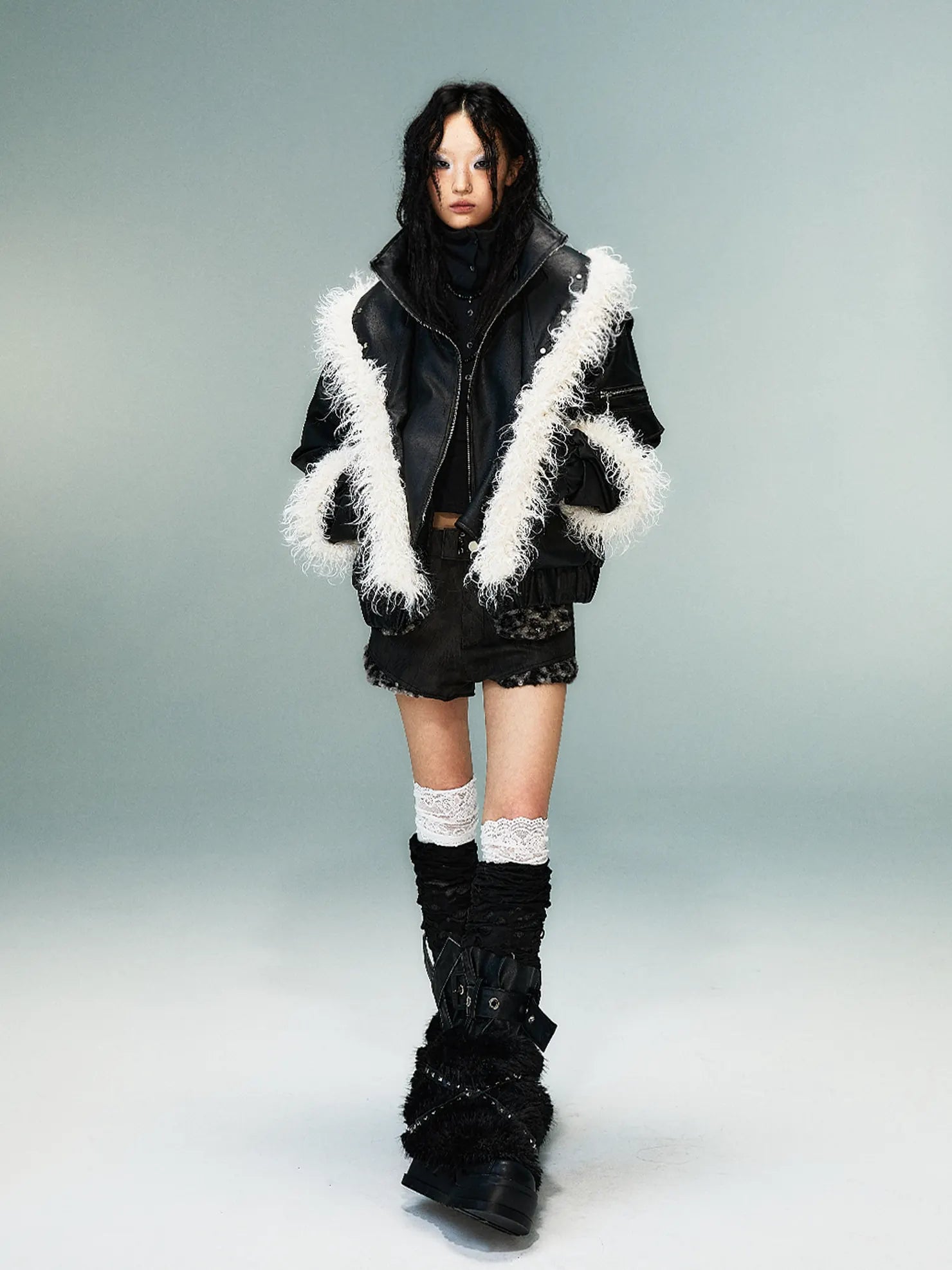 Frustration Garden Light Punk Retro Two Tone Quilted Pu Jacket