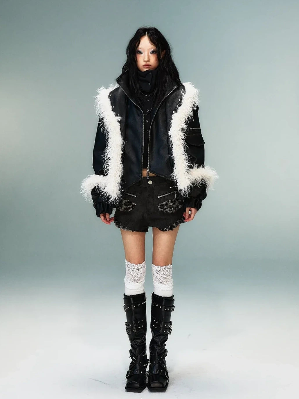 Frustration Garden Light Punk Retro Two Tone Quilted Pu Jacket