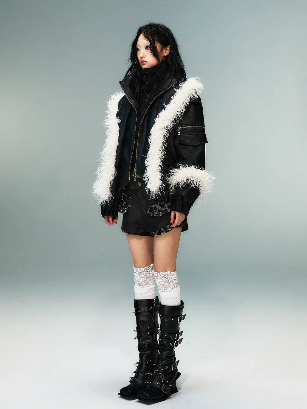 Frustration Garden Light Punk Retro Two Tone Quilted Pu Jacket