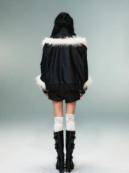 Frustration Garden Light Punk Retro Two Tone Quilted Pu Jacket