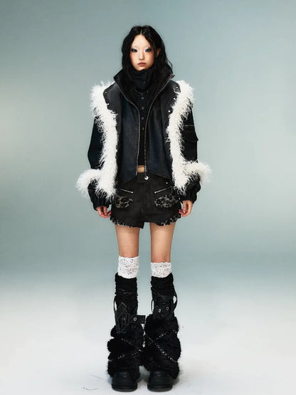 Frustration Garden Light Punk Retro Two Tone Quilted Pu Jacket