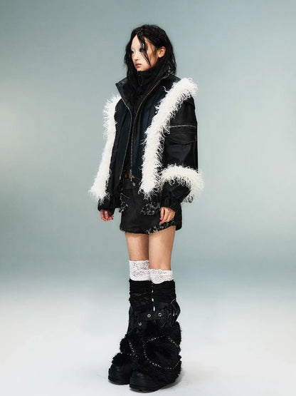 Frustration Garden Light Punk Retro Two Tone Quilted Pu Jacket