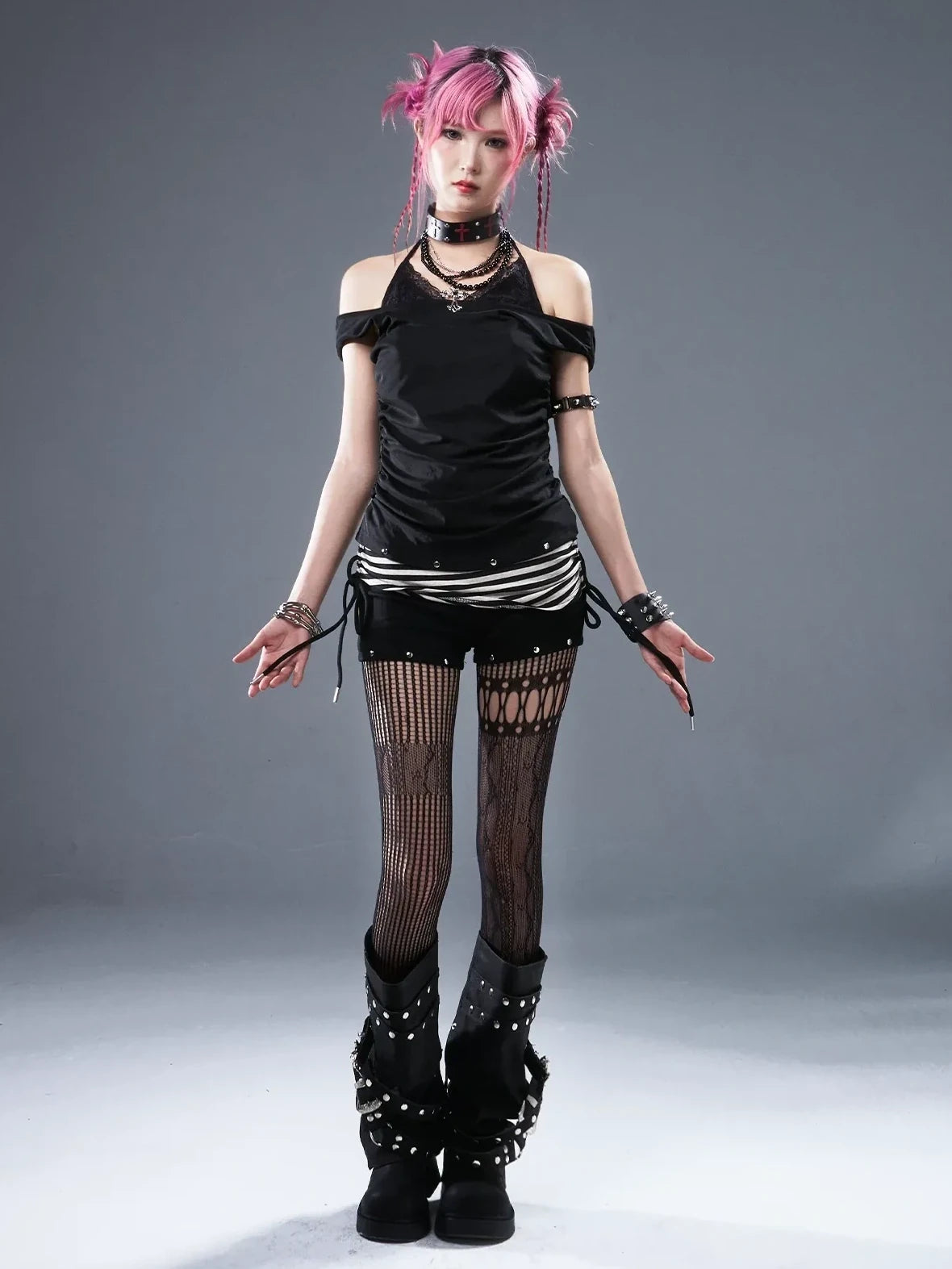 Frustration Garden Low Waist Ribbed Stripe Drawstring Punk Shorts