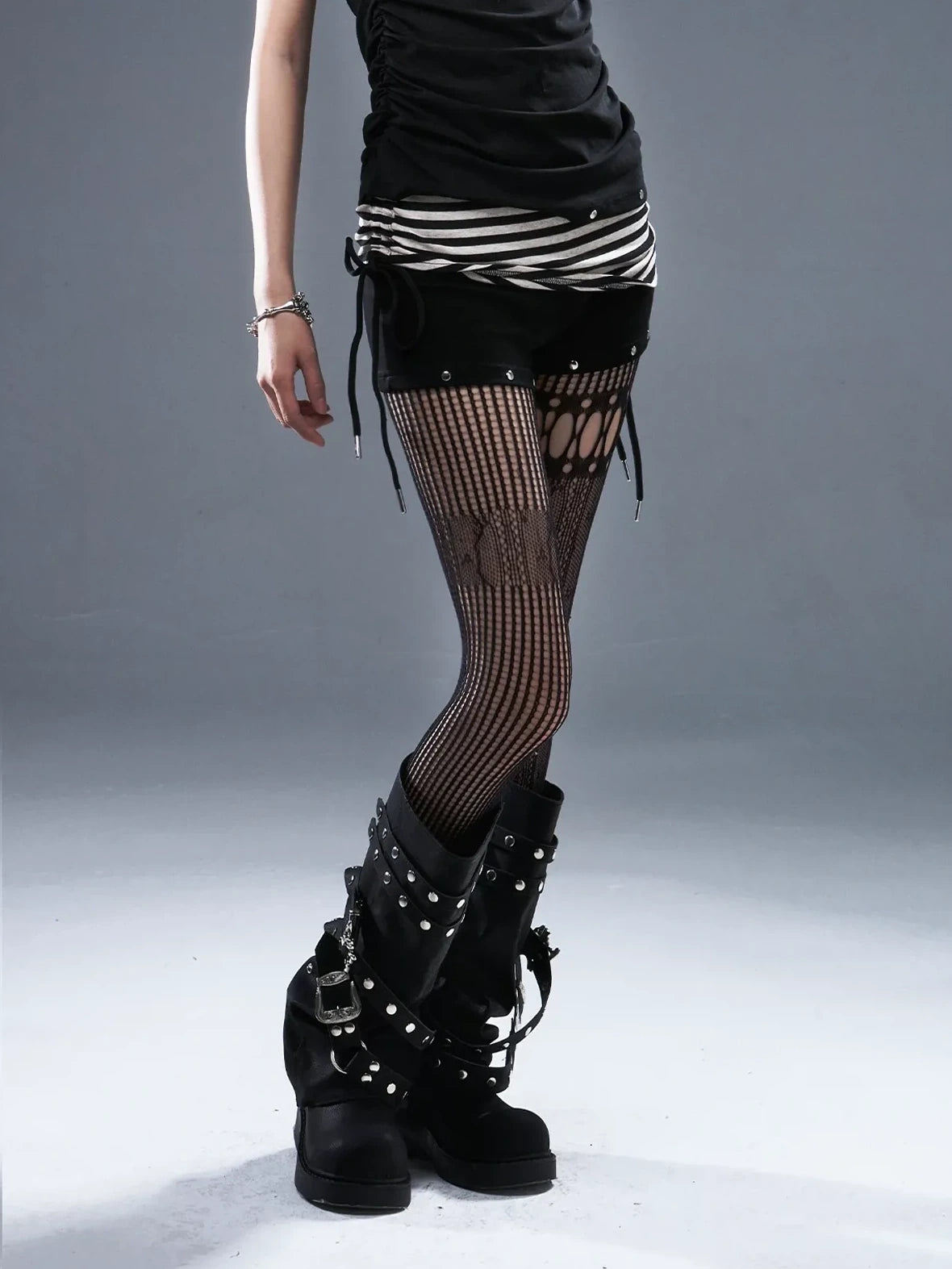 Frustration Garden Low Waist Ribbed Stripe Drawstring Punk Shorts