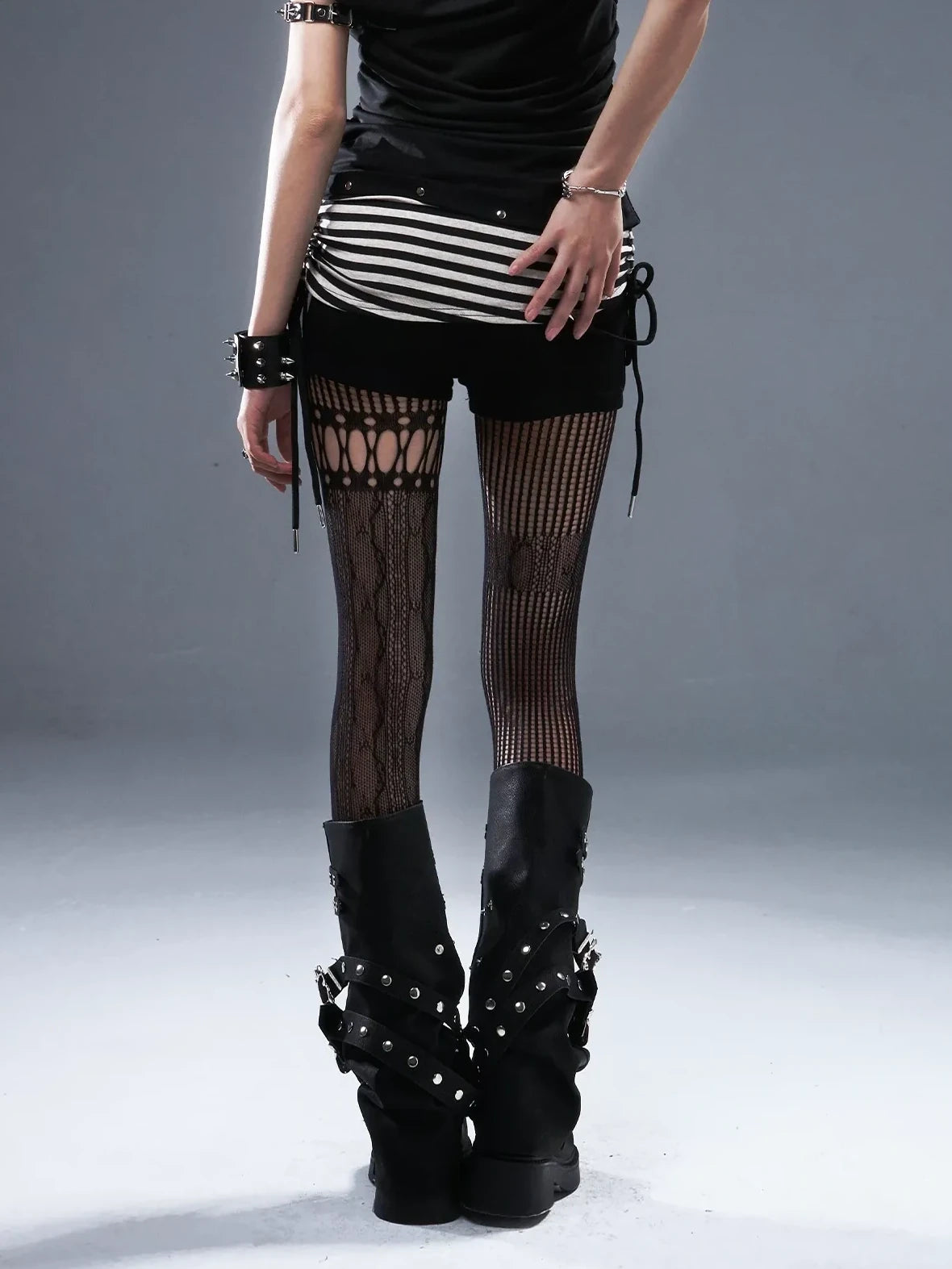 Frustration Garden Low Waist Ribbed Stripe Drawstring Punk Shorts