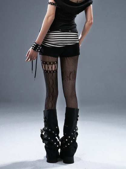 Frustration Garden Low Waist Ribbed Stripe Drawstring Punk Shorts