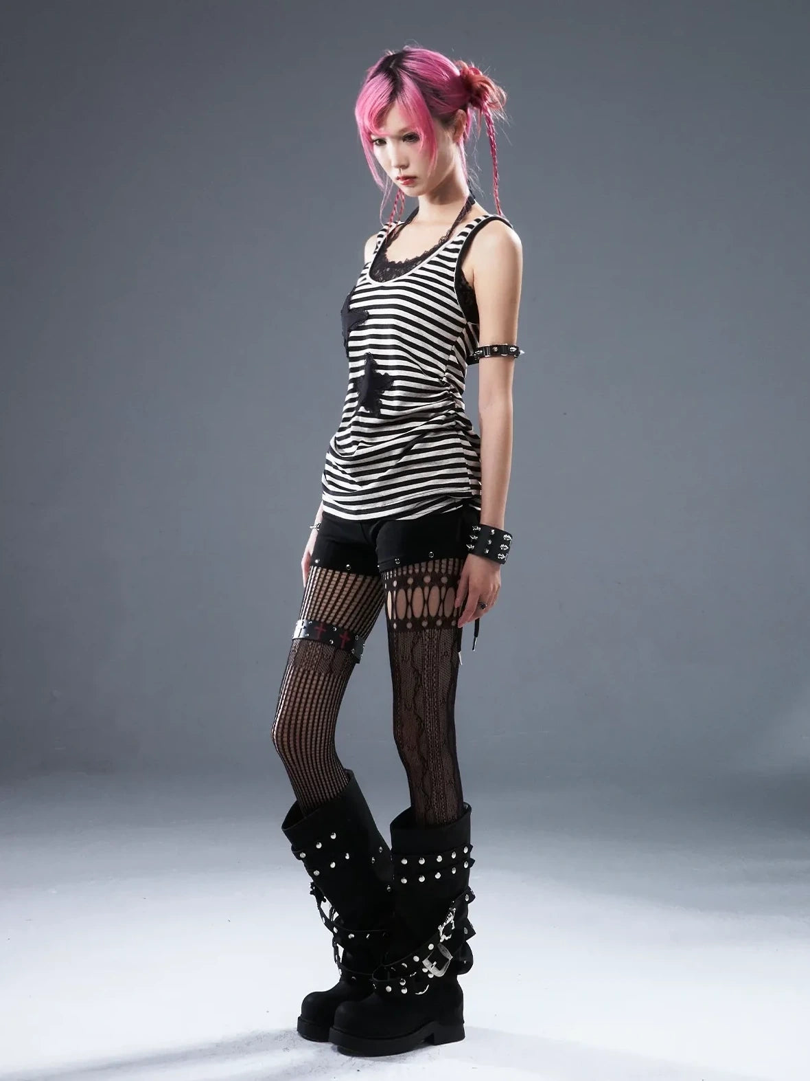 Frustration Garden Low Waist Ribbed Stripe Drawstring Punk Shorts