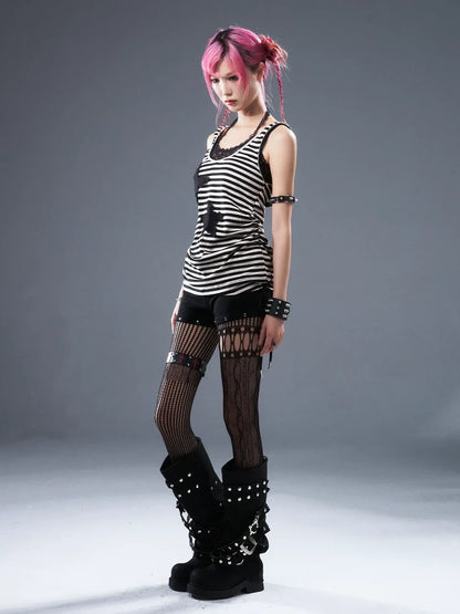 Frustration Garden Low Waist Ribbed Stripe Drawstring Punk Shorts