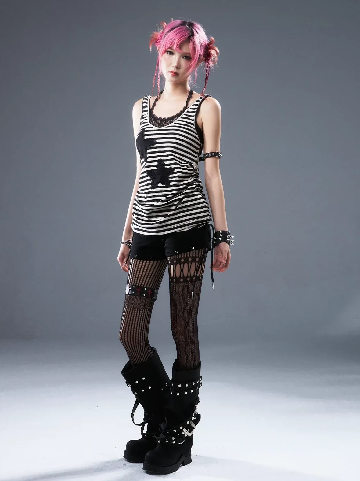 Frustration Garden Low Waist Ribbed Stripe Drawstring Punk Shorts