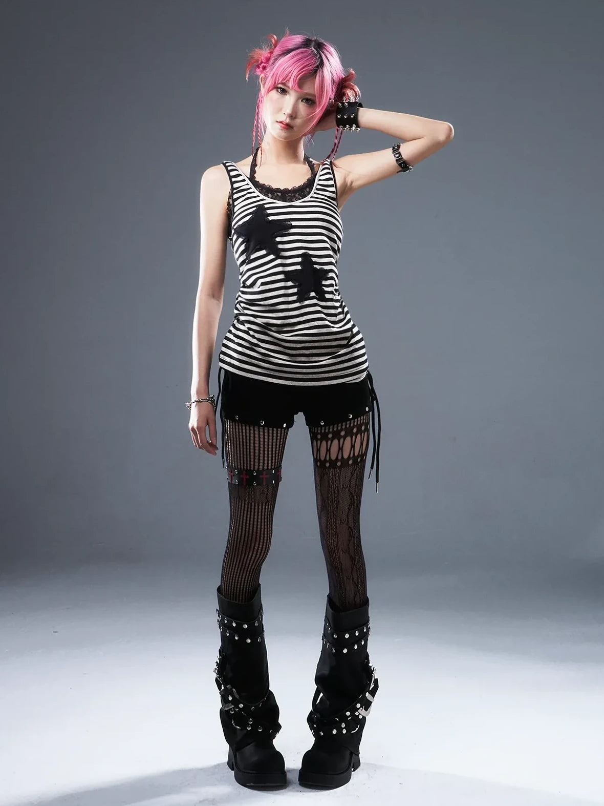 Frustration Garden Low Waist Ribbed Stripe Drawstring Punk Shorts