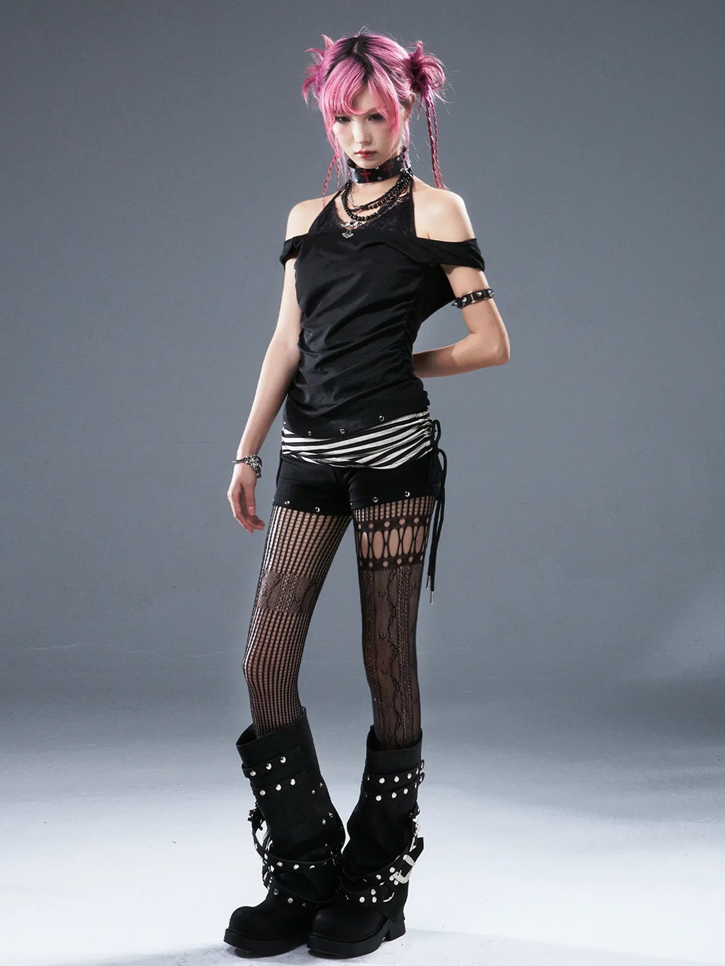 Frustration Garden Low Waist Ribbed Stripe Drawstring Punk Shorts