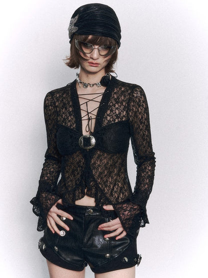 Frustration Garden Metal Button Knit Splice Punk Low Waist Slim Women&