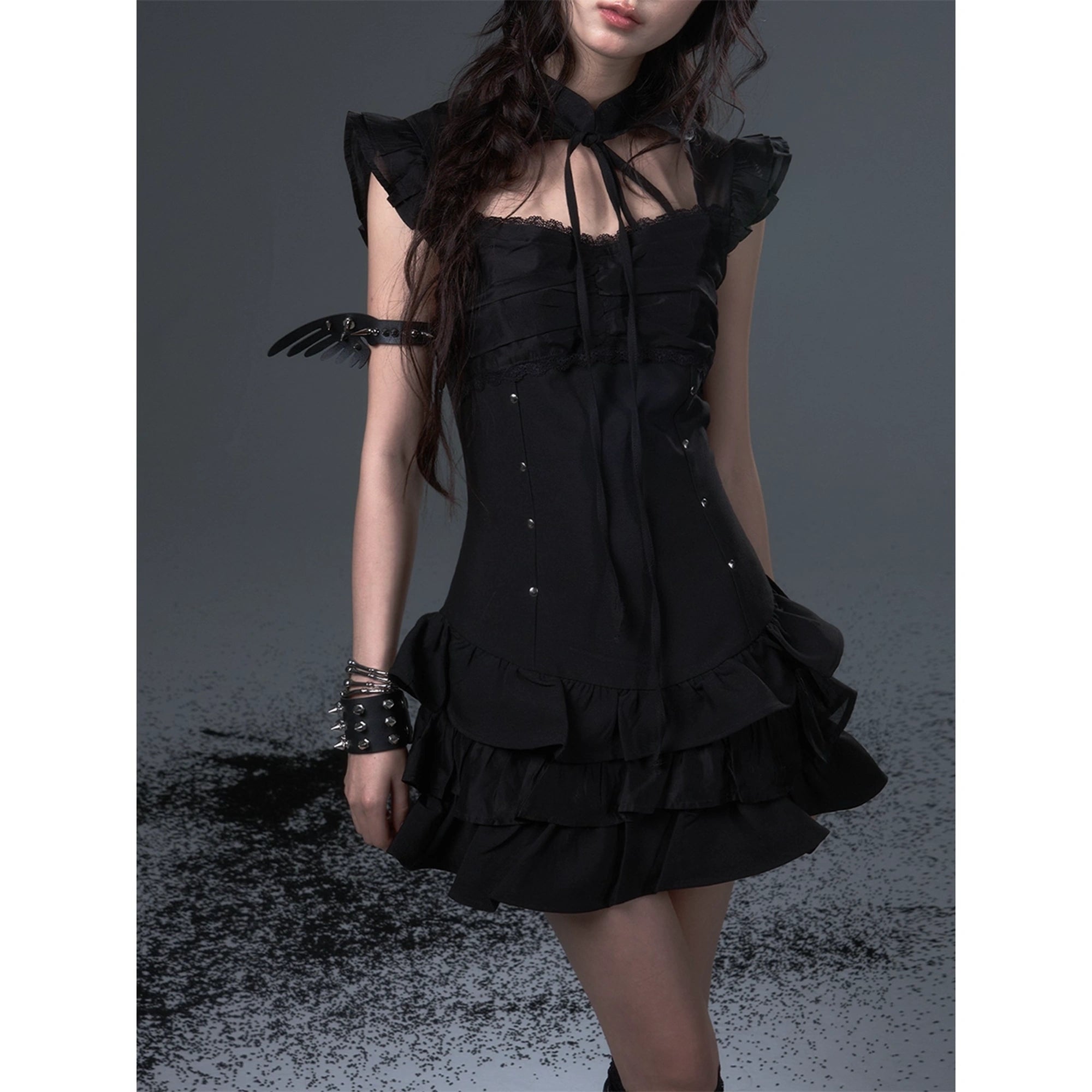 Frustration_Garden_Neo_Chinese_Punk_Hollow_Out_Layered_Mini_Cake_V-neck_Dress_MISSTT