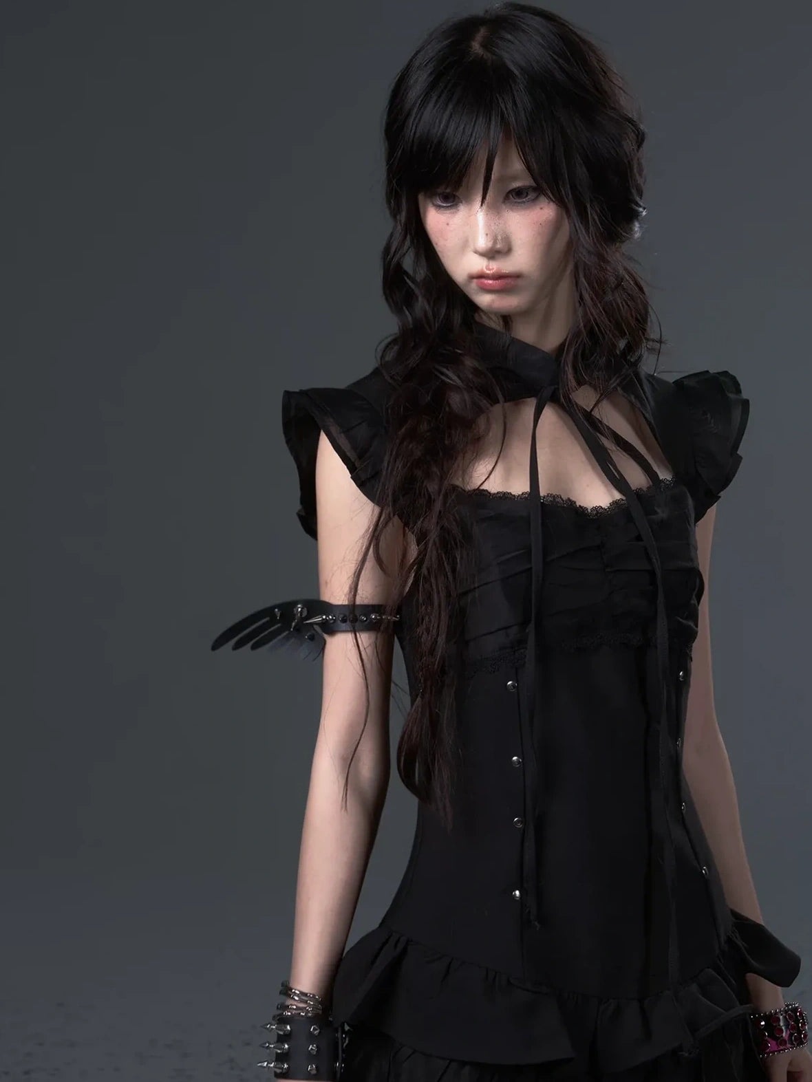 Frustration Garden Neo Chinese Punk Hollow Out Layered Mini Cake V-neck Dress