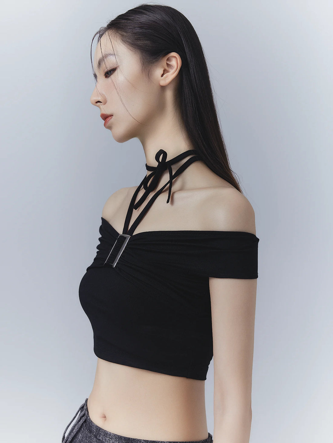 Frustration Garden One Shoulder Ribbed Crop Top