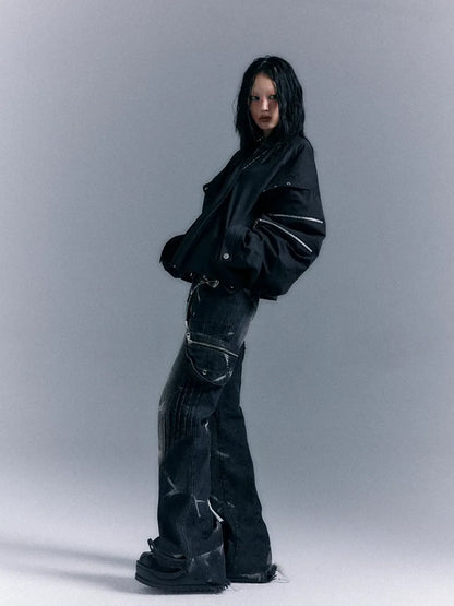 Frustration Garden Oversized Punk Aviator Jacket