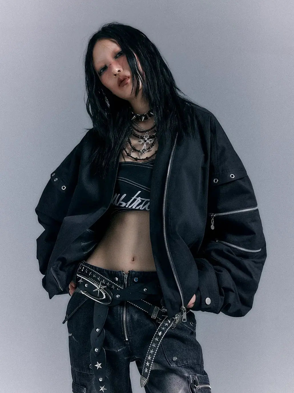 Frustration Garden Oversized Punk Aviator Jacket