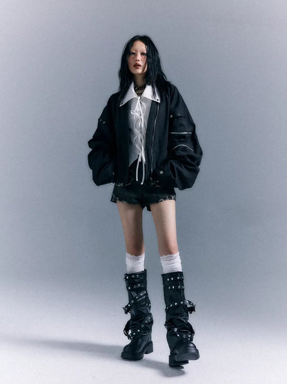 Frustration Garden Oversized Punk Aviator Jacket