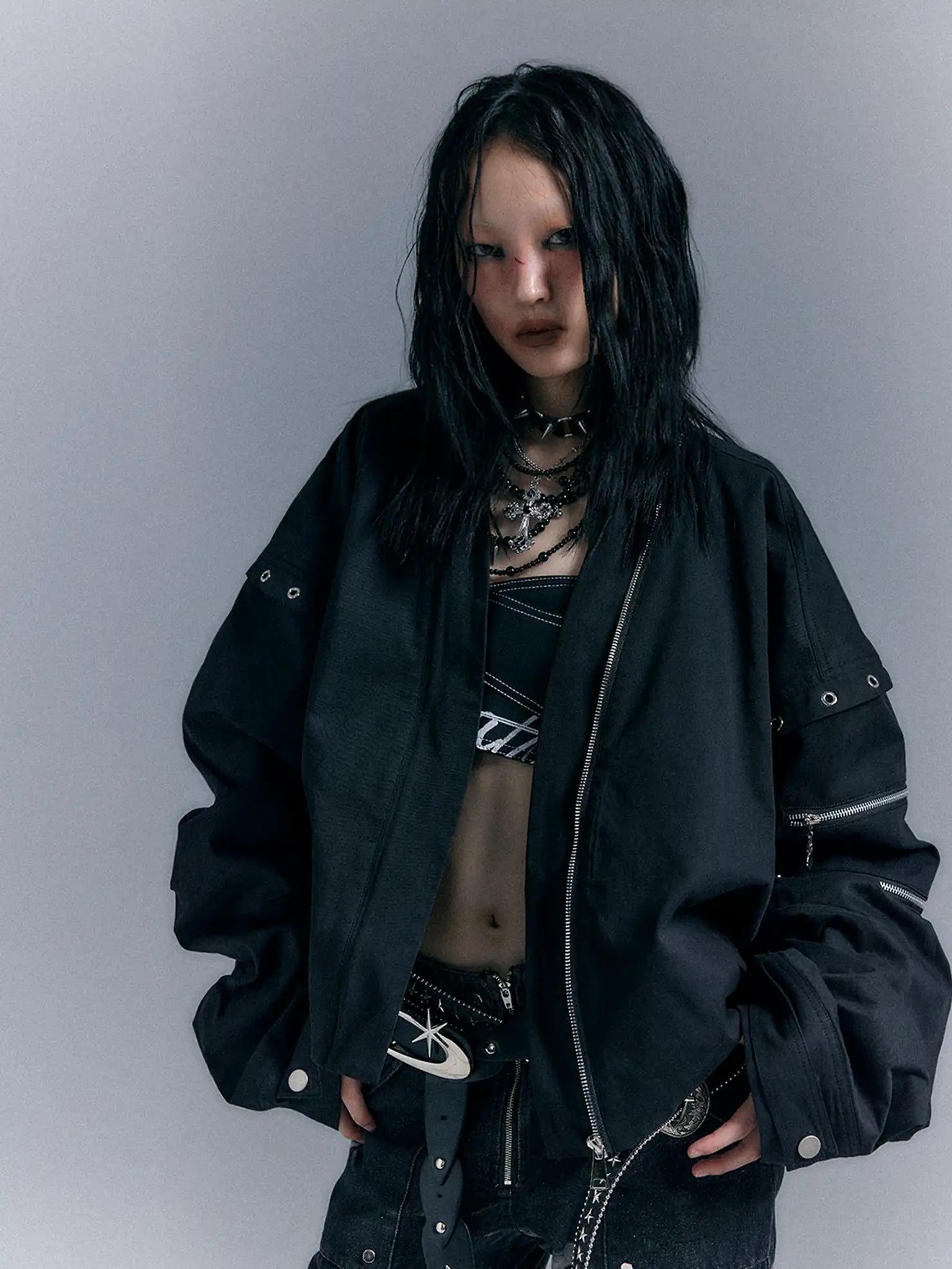 Frustration Garden Oversized Punk Aviator Jacket