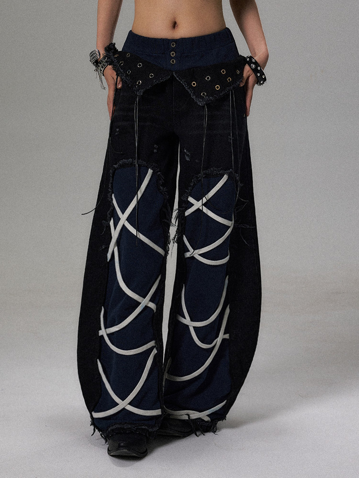 Frustration Garden Punk Asymmetric Lace-up Washed Low Rise Women&