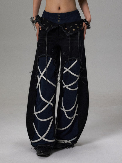 Frustration Garden Punk Asymmetric Lace-up Washed Low Rise Women&