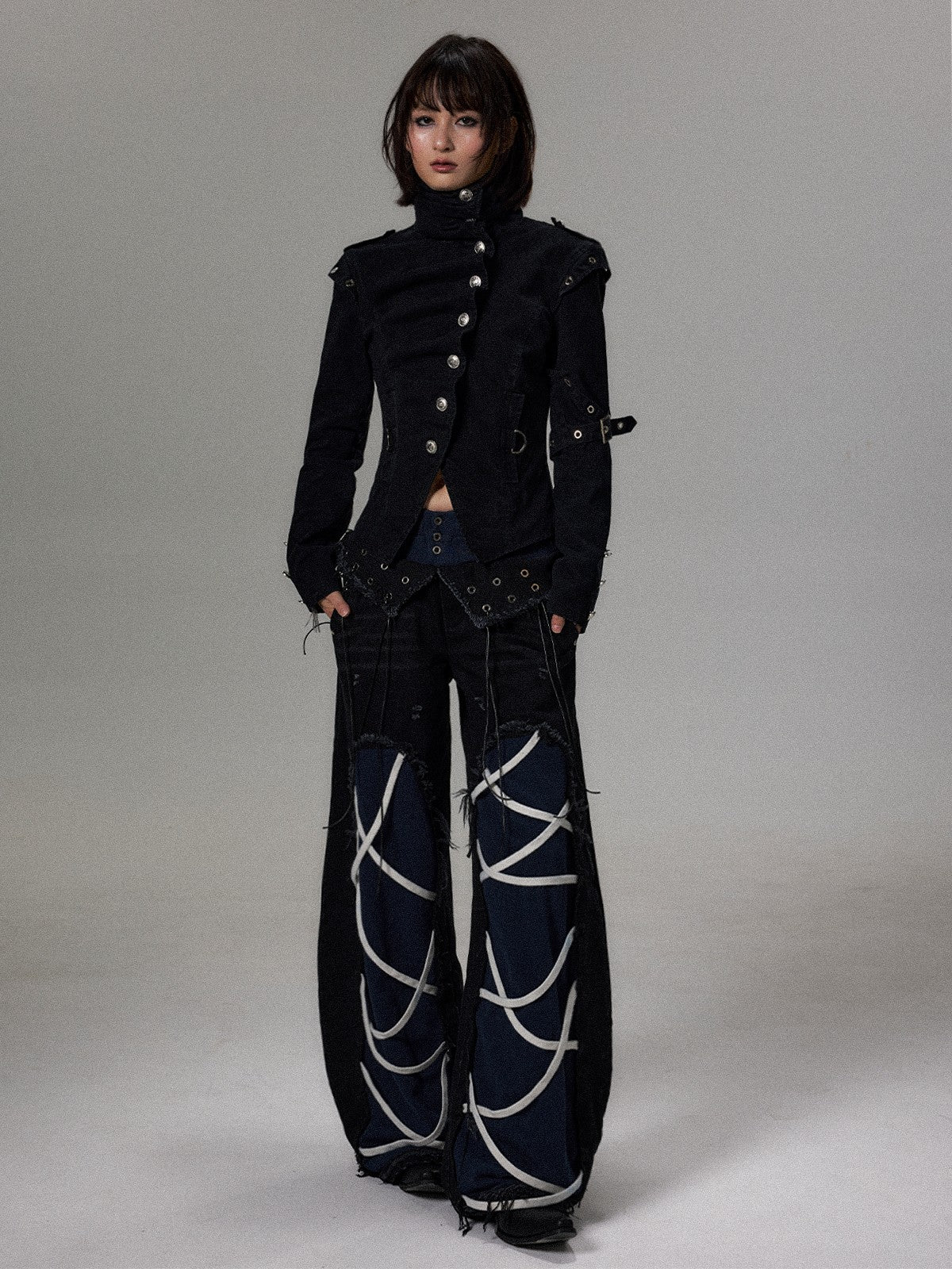 Frustration Garden Punk Asymmetric Lace-up Washed Low Rise Women&